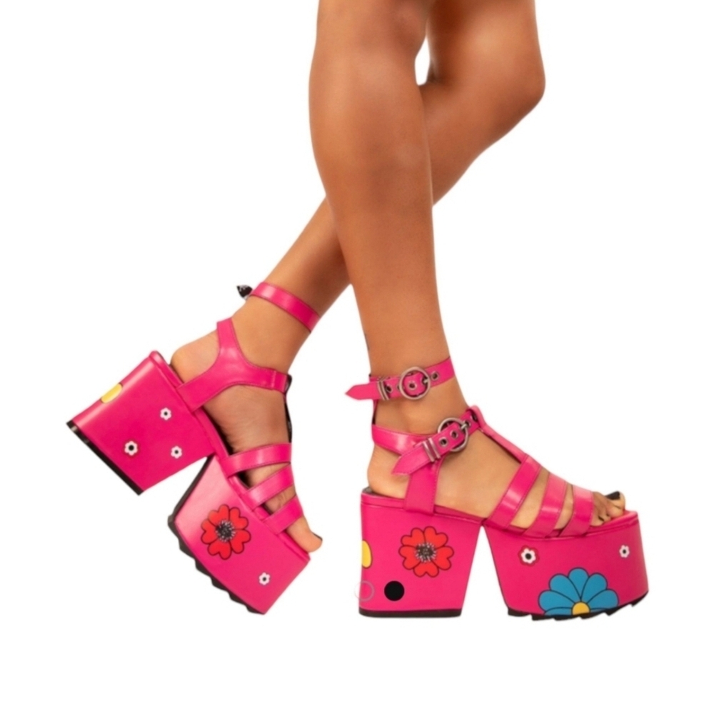 Dollskill Pink Flower Power Platform Sandals, Size 6